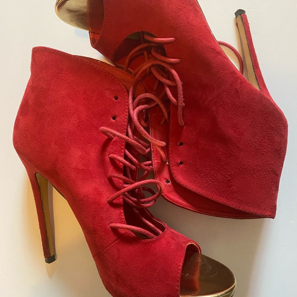 Liliana Faux Red Suede Ankle Boots